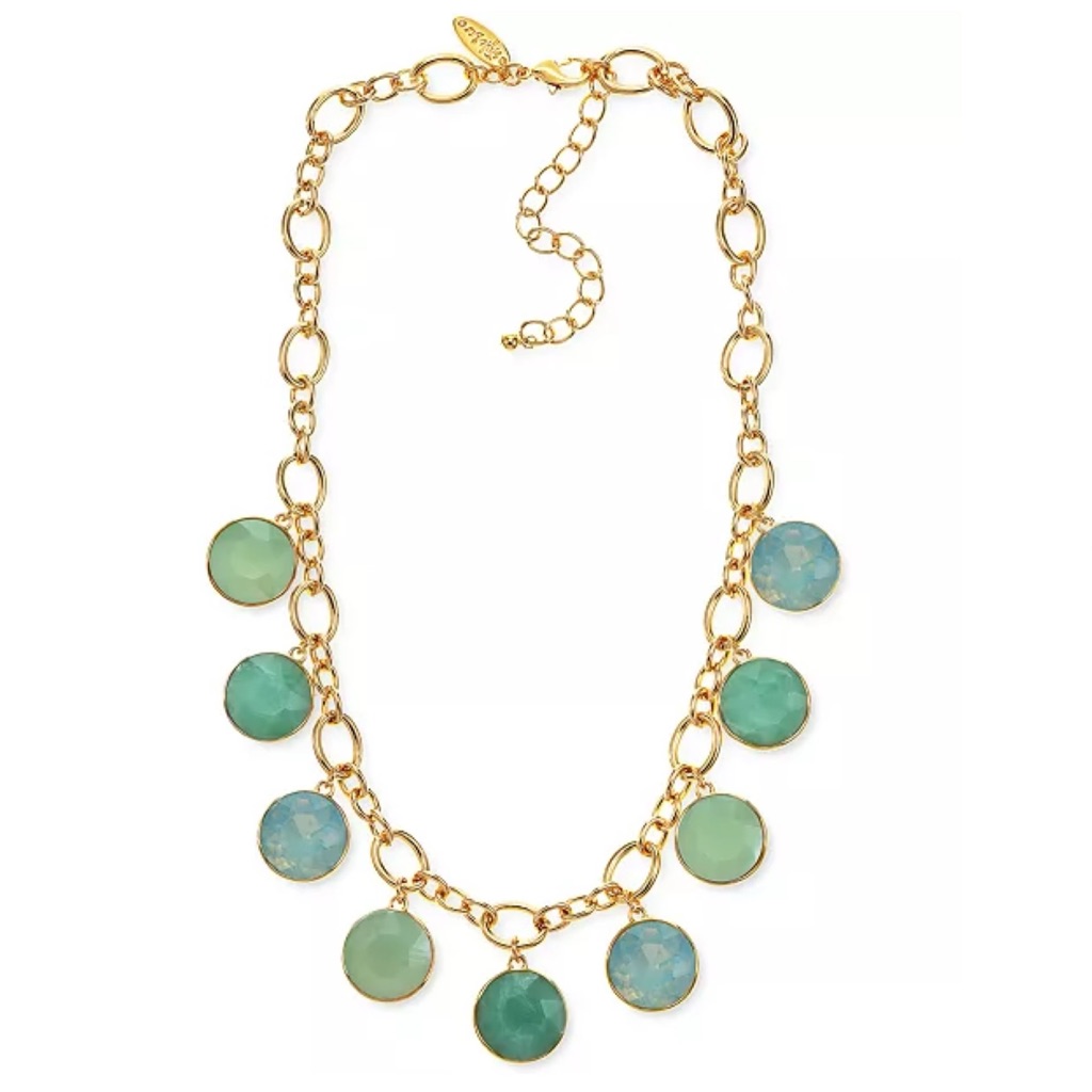 Gold-Tone Color Stone Shaky Charm Statement Necklace 18 3 Extender 30$